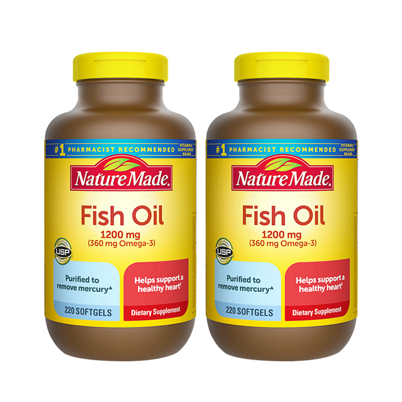 Nature Made 美国进口 Fish Oil 深海鱼油软胶囊 中老年高浓度鱼油220粒*2瓶