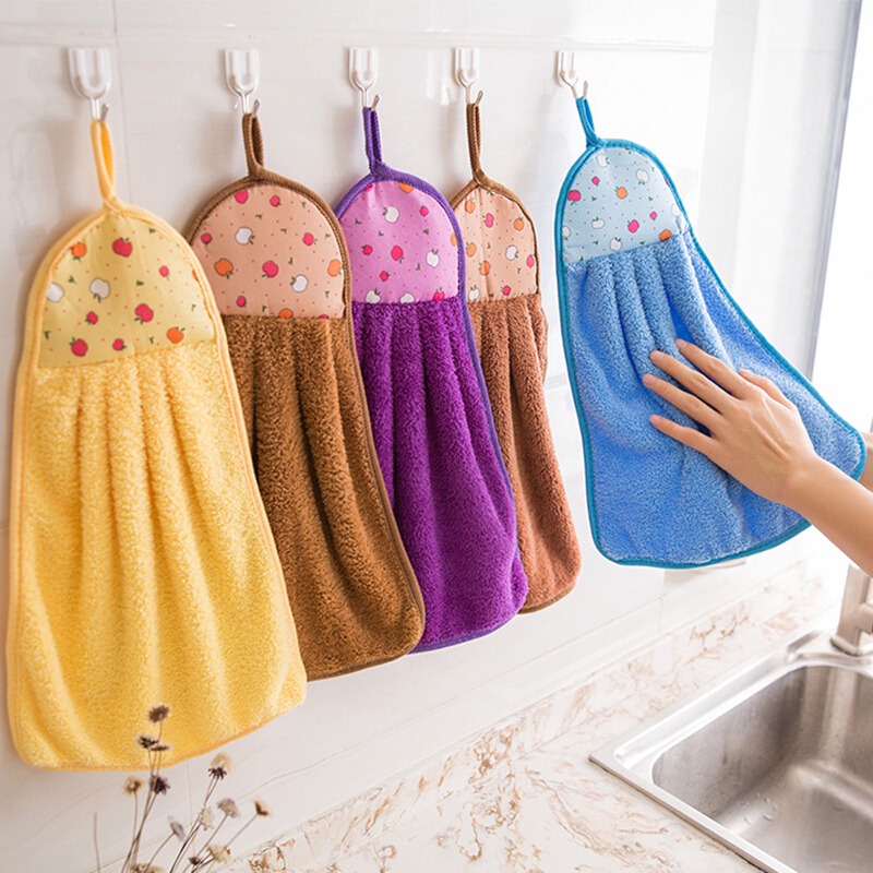 3条挂式擦手巾珊瑚绒吸水擦手布毛巾加厚卫生间吸水毛巾LJ 3条-颜色随机
