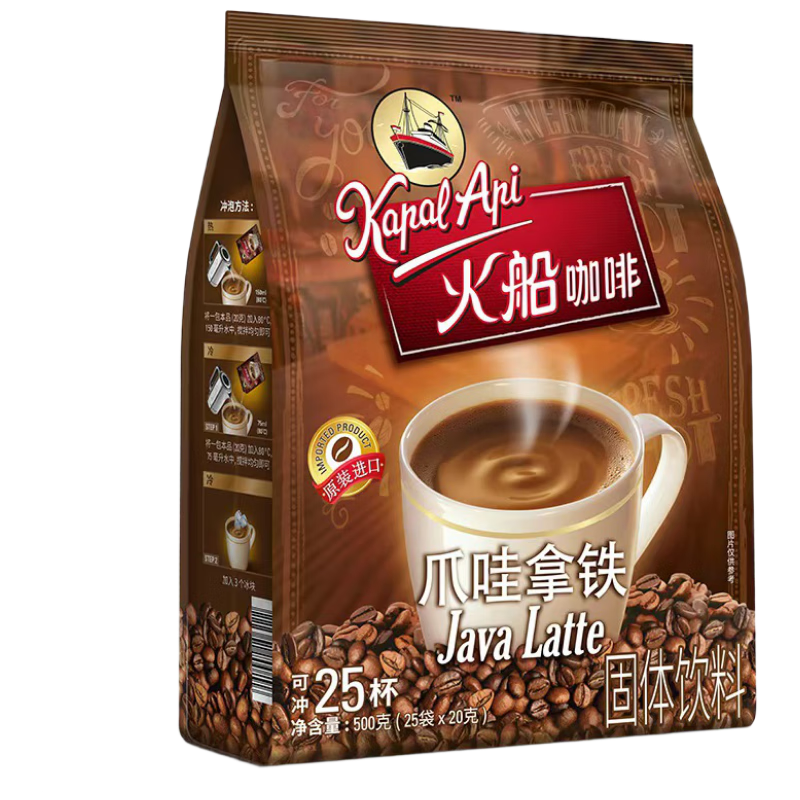 火船 三合一速溶咖啡 爪哇拿铁 500g 20g×25包  印尼进口