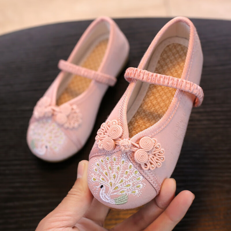 女童汉服鞋中国风绣花鞋新中式老北京布鞋儿童马面裙童鞋 a3017粉色