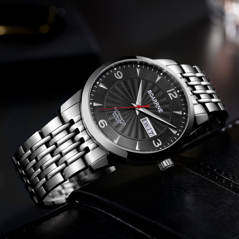 伯恩(boarrne)中老年人手表男女自动机械表送爸妈生日礼物大数字夜光
