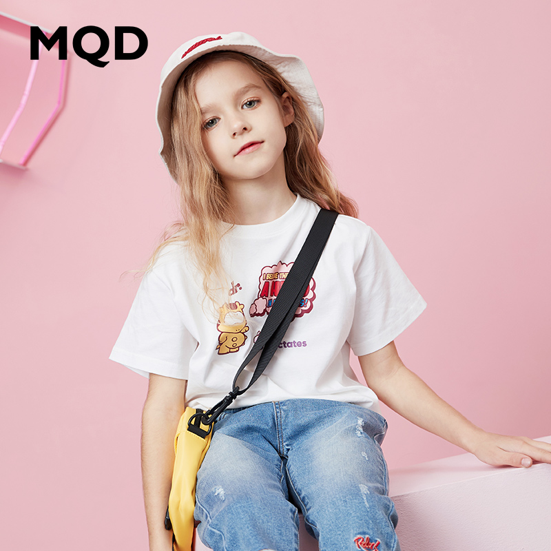 MQD女童短袖T恤春夏新款多色儿童卡通字母T恤宽松潮 B本白 140cm怎么看?