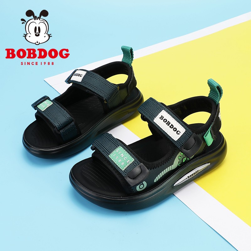巴布豆(BOBDOG)童鞋女童沙滩鞋夏季新款男童软底百搭凉鞋儿童鞋 黑/湖底绿 32 适合脚长19.5cm