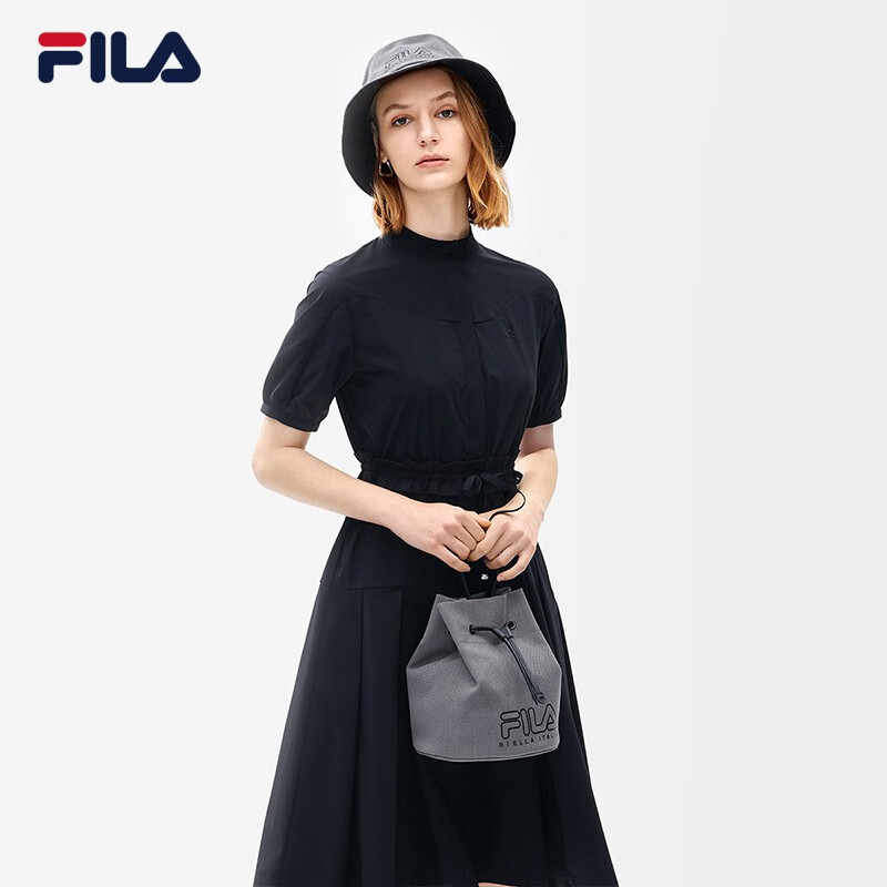 FILA 斐乐官方女子连衣裙2022年夏季新款优雅显瘦裙子 正黑色-BK 165/84A/M