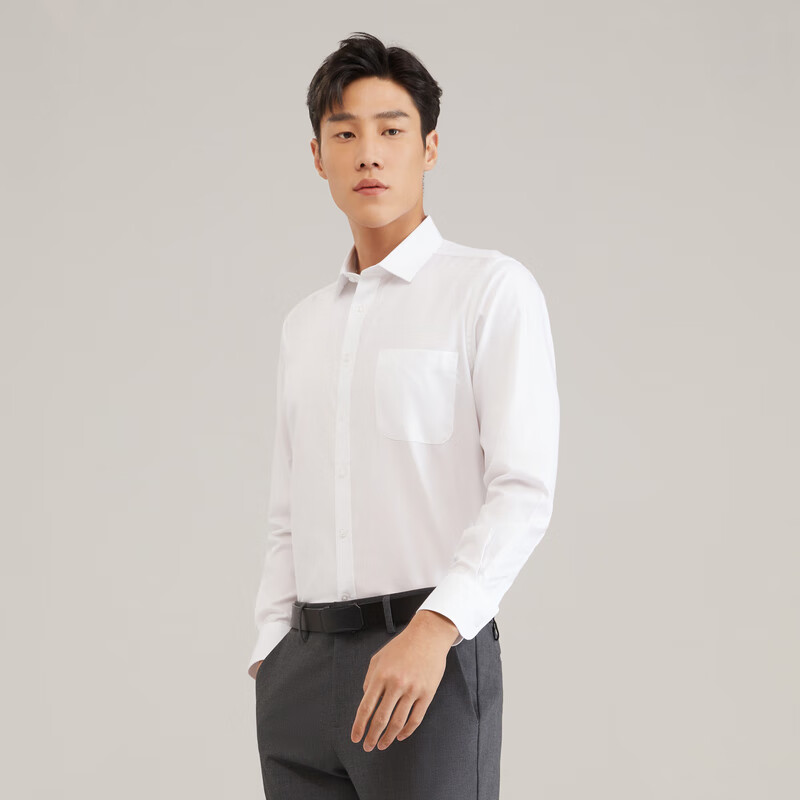 雅戈尔长袖衬衫【易打理】男蓝白棉涤混纺高端挺括有型修身剪裁柔软贴身 白色VLDP170011BFA 42