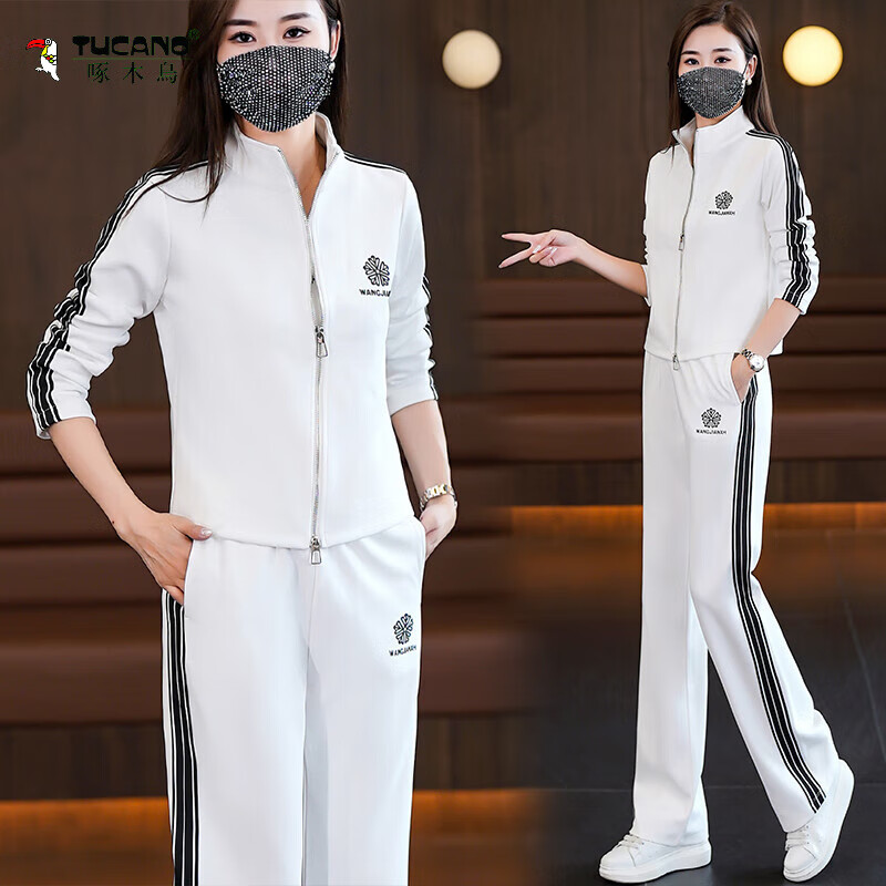 啄木鸟休闲时尚运动服套装女士2024早春秋新款洋气减龄卫衣小个子两件