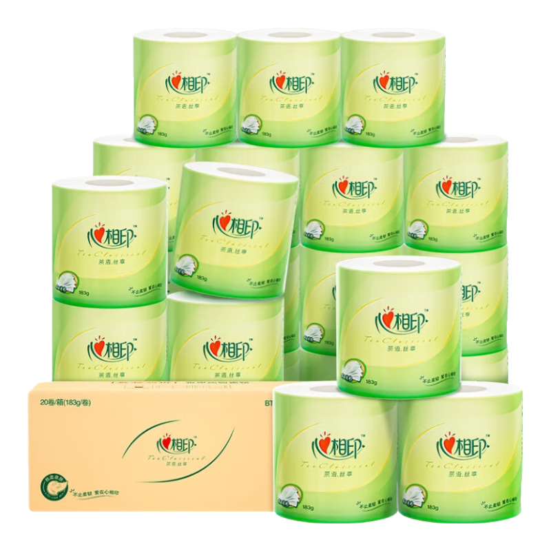 心相印有芯卷纸 茶语丝享4层183克*20卷茶叶压花卷筒卫生纸（整箱销售）