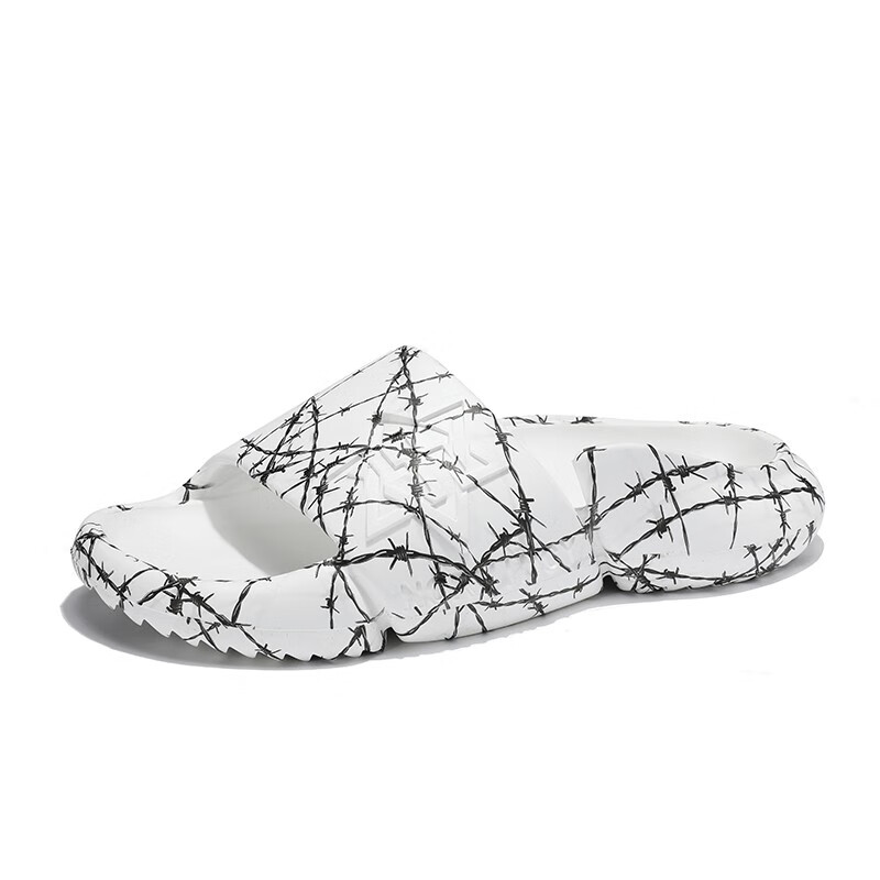 诺凡希 男士拖鞋夏外穿黑白印花日常休闲按摩拖鞋户外防滑一字拖 黑白