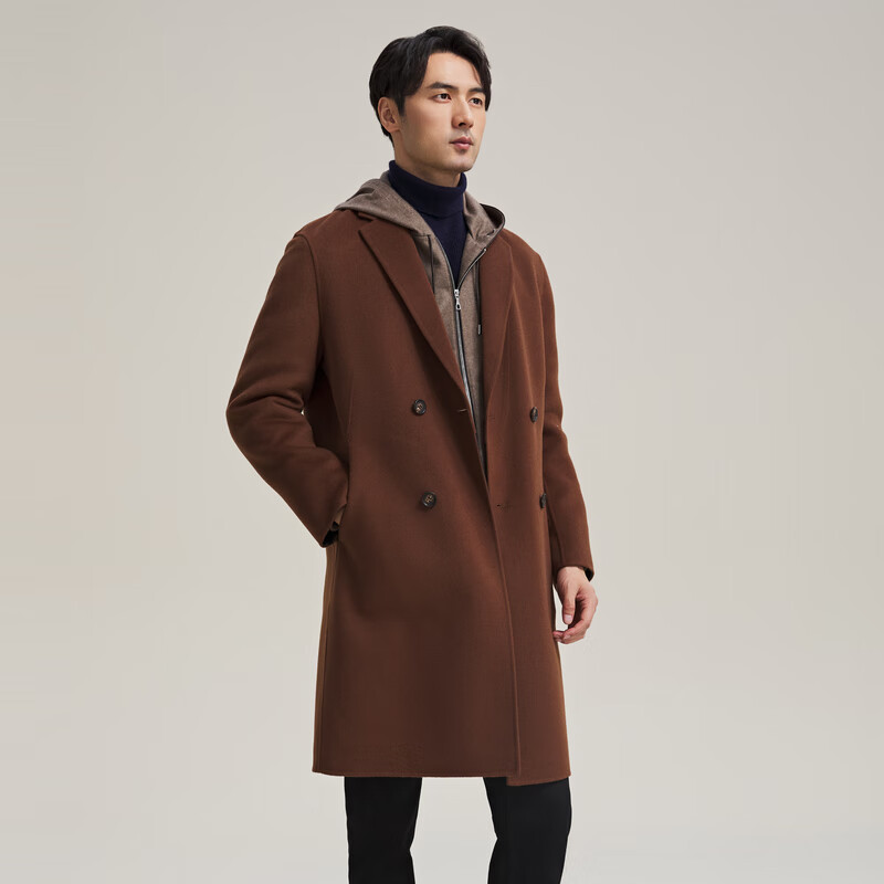 MAYOR男装 秋冬全绵羊毛咖啡经典西服领舒适时尚大衣 咖啡 M (170/92A)
