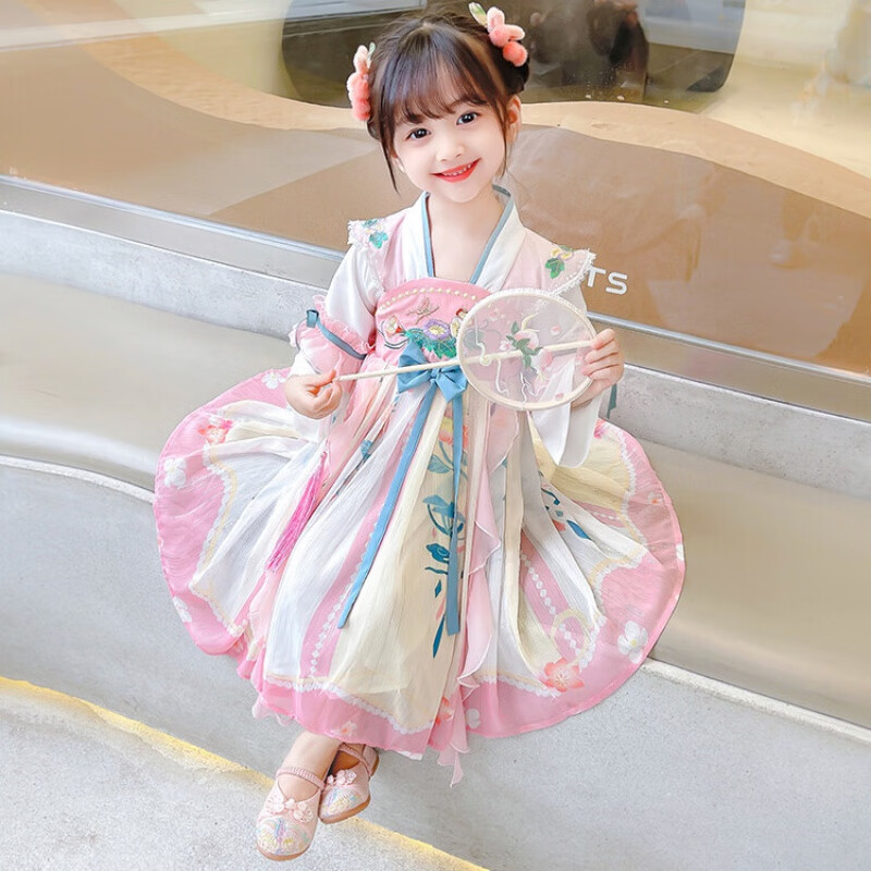 款小孩唐装宝宝连衣裙 粉色【夏季新品】 90尺码建议1-2岁(80-90cm)