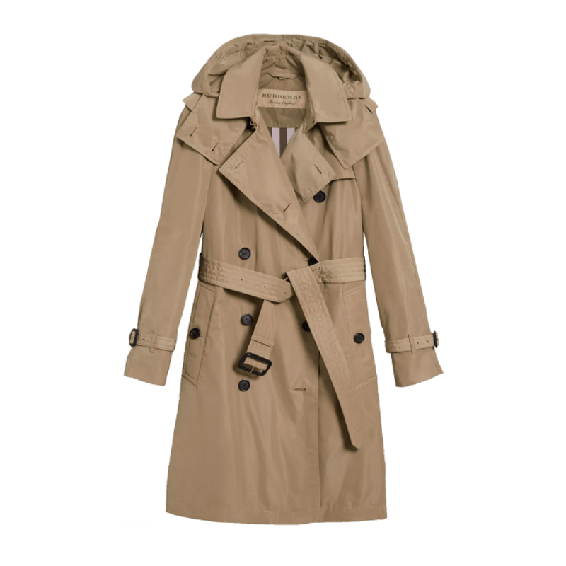 burberry经典款 amberford系列 女士米色塔夫绸面料风衣