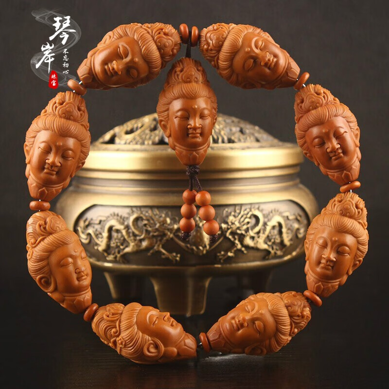 灿典candian 橄榄核雕刻观音头手串 保平安佛手如来法相单籽橄榄胡雕