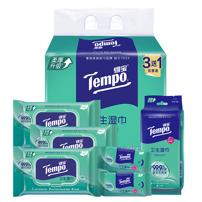 �ñ���TEMPO��һ��ͬ�� ɱ��ʪ�� 40Ƭ*3��+8Ƭ*6�� ��ȡʽ �ºͲ��̼� ʪֽ�� 