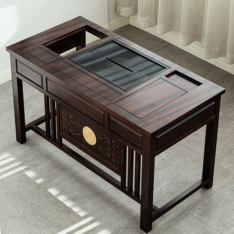 茶缘檀木色刚花茶桌单框架