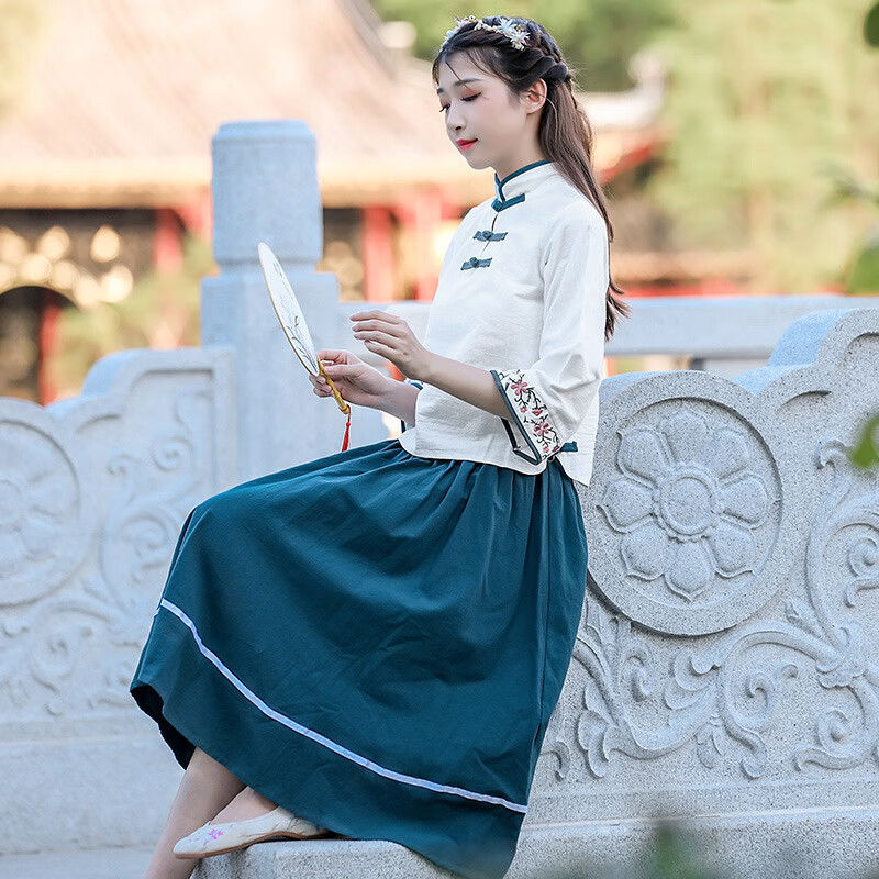 学生装五四青年装班服改良汉服茶服中国风复古合唱服装 白色单件上衣