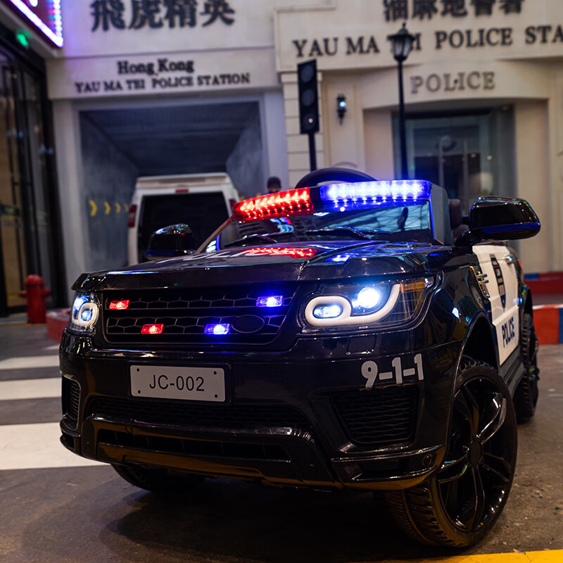 没玩没了儿童电动车四轮四驱汽车男女小孩带遥控玩具车可坐人宝宝警车童车 【标配黑色】双驱+塑料轮+塑料座