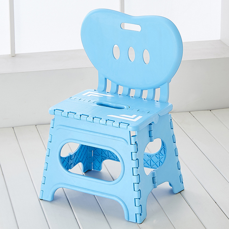 儿童家用折叠靠背椅加厚凳子塑料靠背便携式家用椅子户外创意小板凳儿童 大靠背 天蓝色
