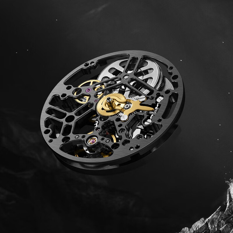 梭伦（SOLLEN）新款迷宫表盘手表男镂空全自动机械表男士手表防水夜光腕表送男友 蓝色黑盘【国潮双开礼盒】326