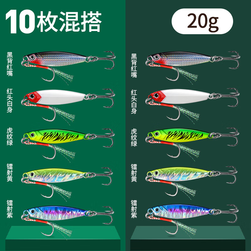 名犀飘落铁板路亚饵远投沉水路亚假饵翘嘴鲈鱼拟饵亮片vib淡水通杀饵 冲量10枚混搭20g