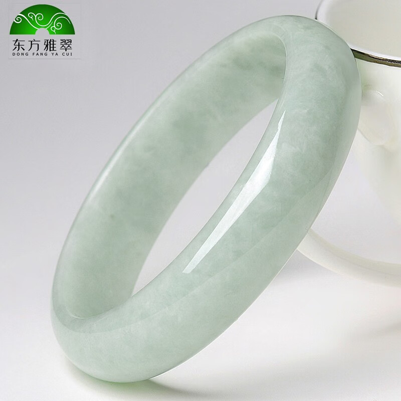 东方雅翠 A货翡翠手镯 冰糯种淡绿色玉镯子 送妈妈老婆女友礼物 内径约60-61mm
