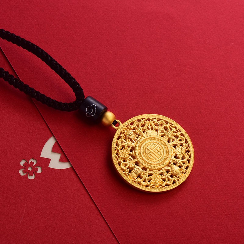 明牌珠宝镂空圆盘黄金吊坠