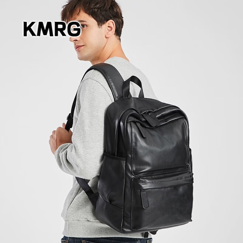 kmrg品牌男士双肩包高端头层牛皮大容量背包商务电脑包旅行男包书包