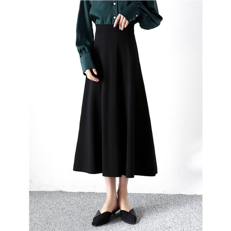 蒂洛缇娜春夏新款宽松气质伞裙高腰黑色半身裙女中长款a字裙显瘦裙子