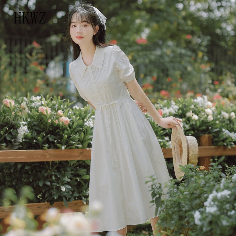 高中生少女生大学生气质温柔风初恋白色连衣裙群子女夏季2022新款法式