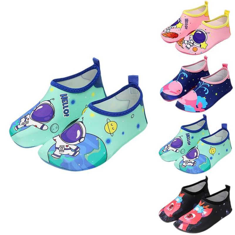 柯帛兒童浮潛鞋女童男童寶寶沙灘鞋防滑軟底速干潛水瑜伽溯溪涉水鞋 3404-太空人綠 34-35碼
