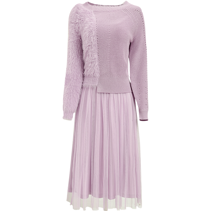 海青蓝（CYANINE SEA）秋季女装时尚连衣裙新品新款洋气针织毛衣半身裙两件套套装裙1522 粉色 L