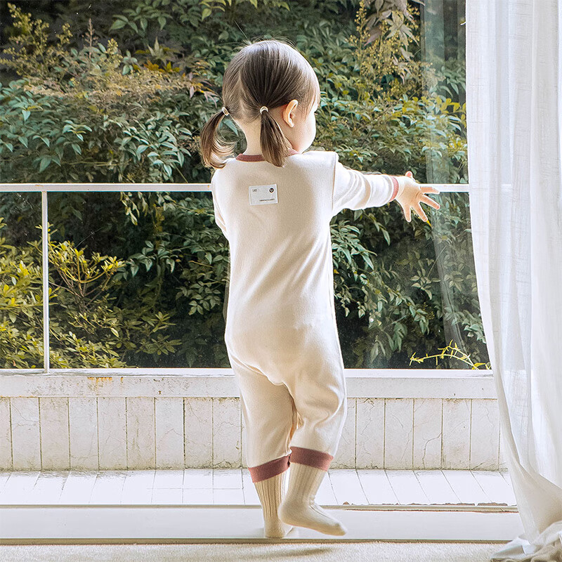 UBMOM韩国进口儿童男女秋季衣服宝宝纯色连体衣 米色 80