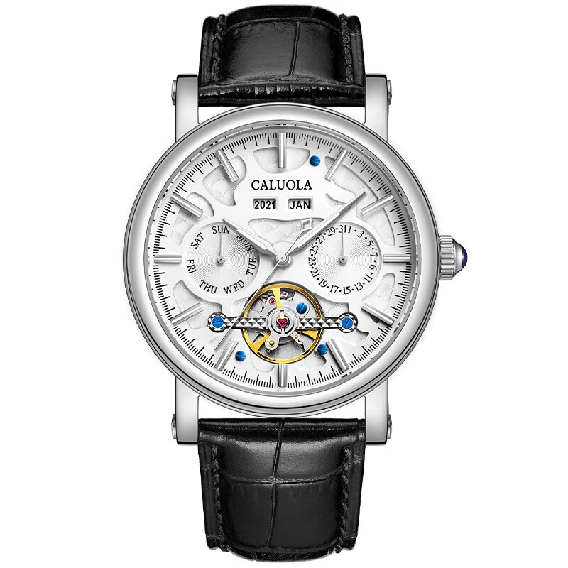 卡罗莱(caluola)全自动男士机械表镂空飞轮商务手表防水新款潮流夜光