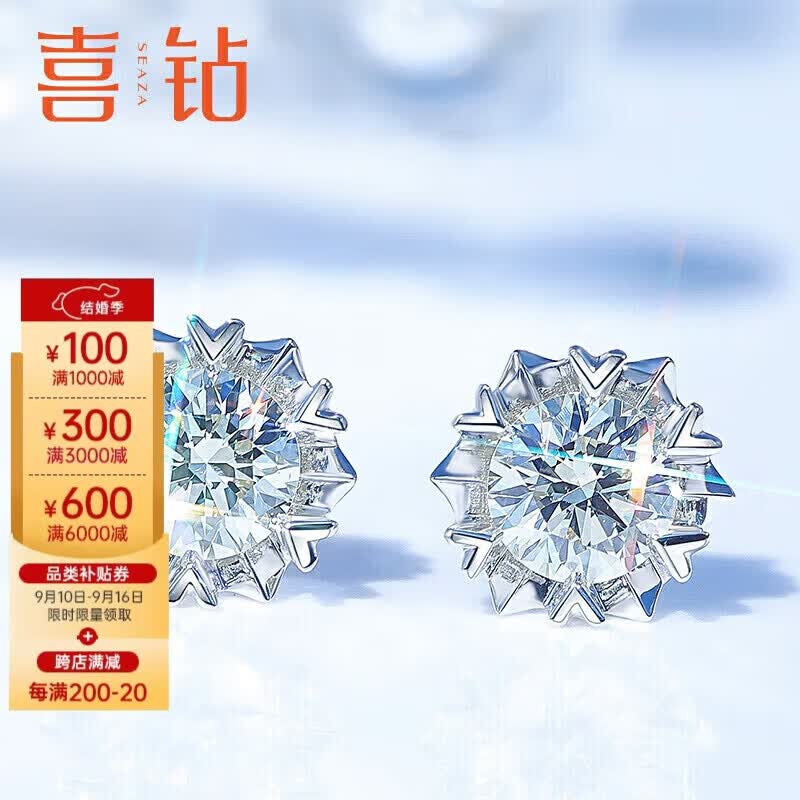 喜钻白18K金雪花款耳钉女送女友送老婆生日礼物怎么看?