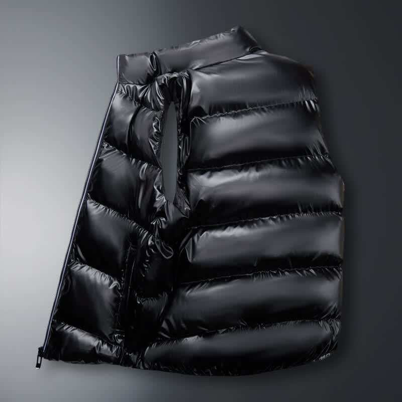 春冬新款马甲男2024韩版宽松马夹免洗亮面保暖背心洋气外套潮 黑色 l