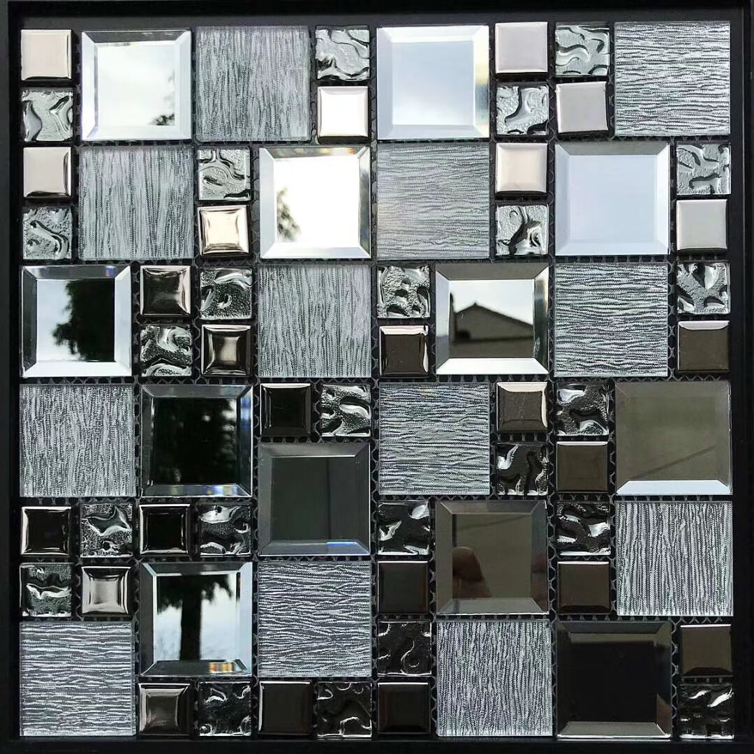 华欣硕电镀夹胶花纹玻璃金属电视背景墙瓷砖拼图拼花马赛克 夹胶1号