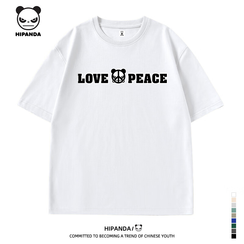 hi panda你好熊猫短袖男t恤纯棉爱与和平潮流美式休闲宽松大码半袖短