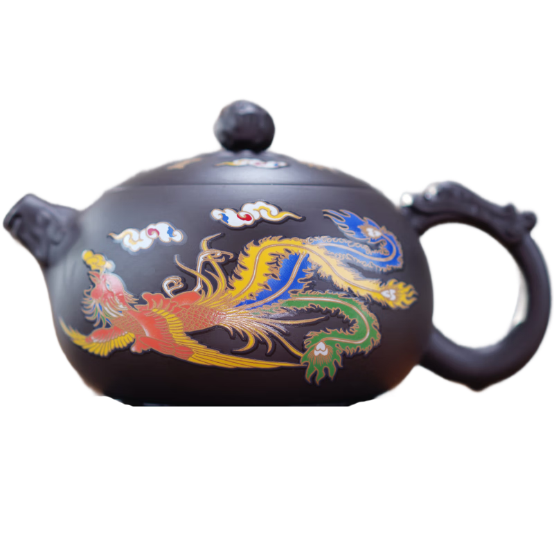 大容量紫砂壶500毫升纯手工泡茶壶500ml茶壶大容量西施壶变色龙凤 大容量凤鸣壶+龙凤小双杯 500ml
