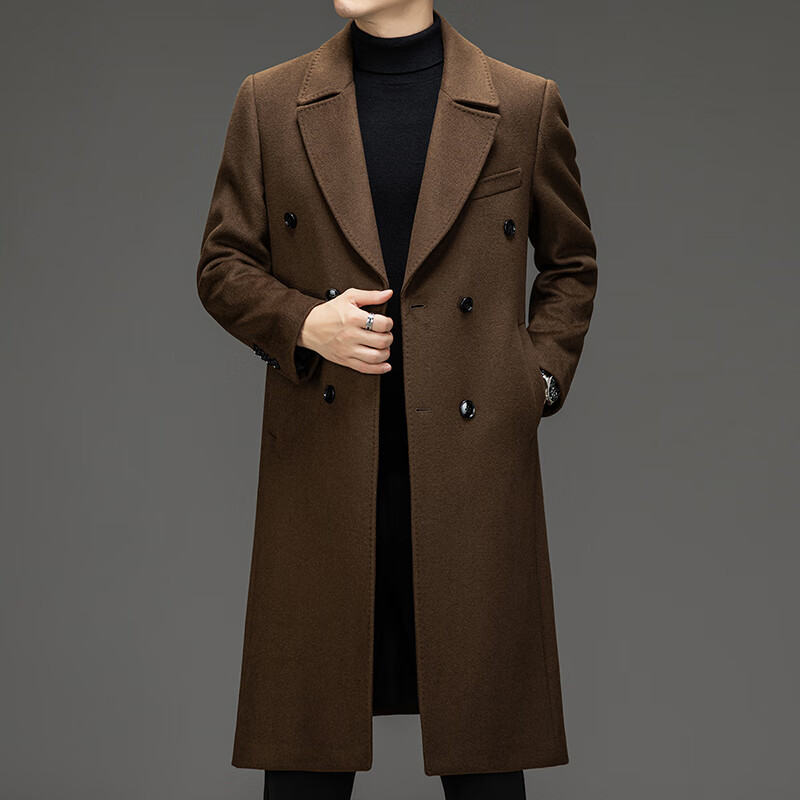 MOELAGVT高端纯羊毛男装冬季新款翻领加厚保暖男士风衣毛呢子修身长大衣潮 香槟 170/M