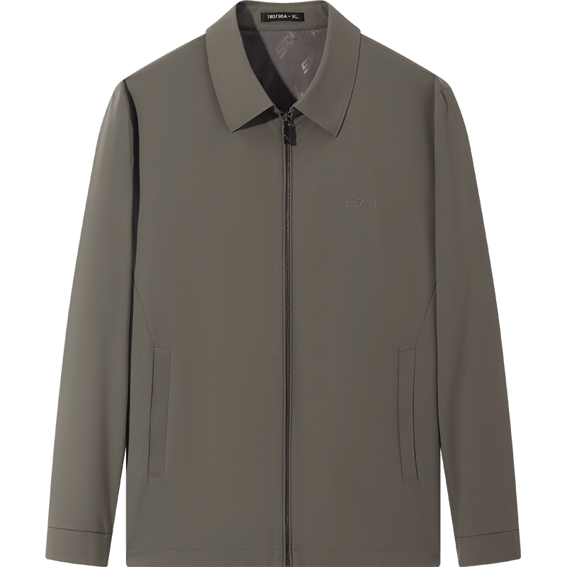 柒牌男裝翻領(lǐng)夾克男秋冬新款商務(wù)行政茄克衫抗皺男士爸爸春秋干部外套 卡其 M (170)