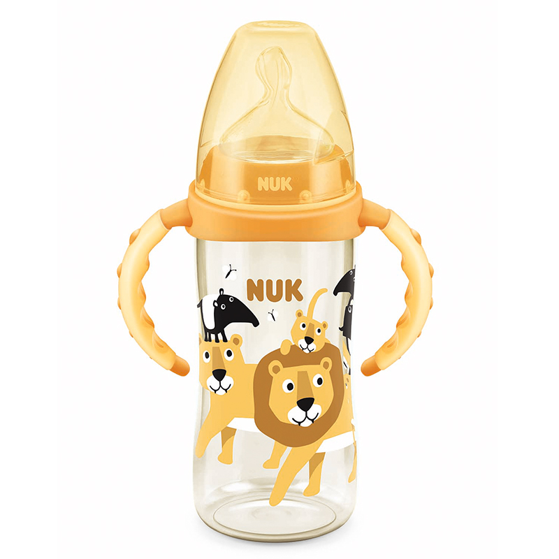 NUK自然实感宽口径PPSU婴儿奶瓶 新生儿带手柄彩色奶瓶（0-6个月）300ML（狮子款）