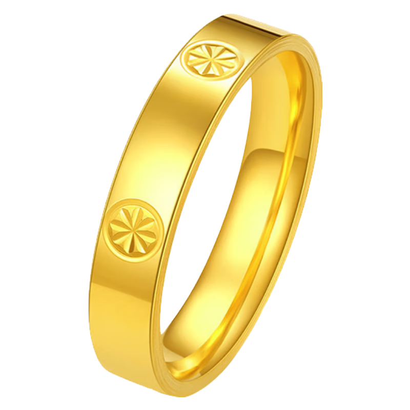 中國黃金（CHINA GOLD）黃金戒指光面鉆紋素圈戒指情侶對戒金戒指生日禮物女 11圈號/約1.53g