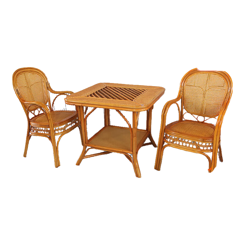 江南艺苑植物藤编休闲椅家用真藤扶手椅阳台靠背椅户外庭院茶桌椅中式藤椅 （送坐垫）三件套【2椅+70方桌】【浅色】