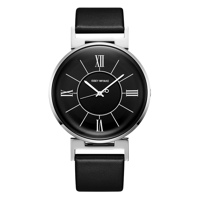 三宅一生（ISSEY MIYAKE）手表男38mm黑表盤針扣式皮革表帶情侶款日本原裝進口時尚石英女士手表 NYAL002Y