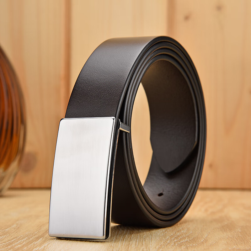 clolv kiss皮带男真皮平滑扣男士腰带头层纯牛皮腰带简约商务牛仔裤带