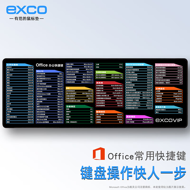 宜适酷(EXCO)快捷键鼠标垫大号桌垫office专用笔记本电脑办公软件鼠标垫快捷键锁边游戏键盘大垫子9141