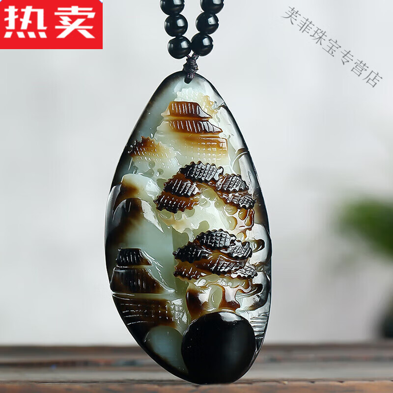 snqp和田玉黑皮籽料手把件男女款山水玉石玉器文玩盘玩原石黑皮白