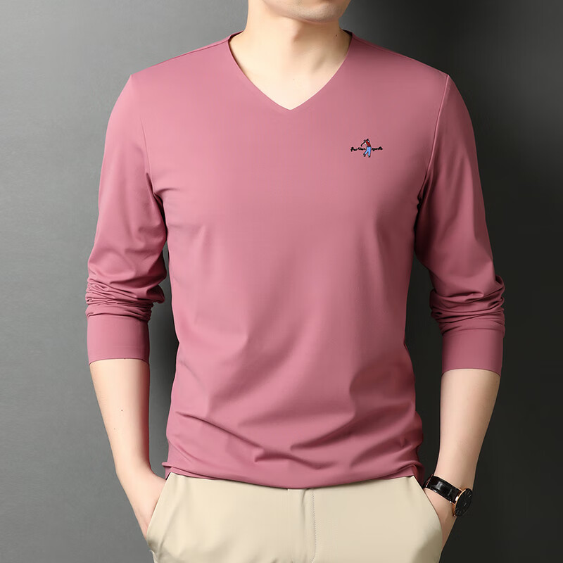 南极人南极人春季潮流浅色打底衫v领男士长袖t恤无痕薄款春装上衣男丅