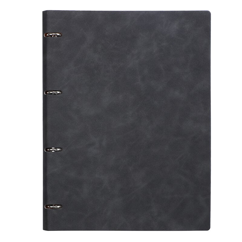 锦兔A4活页无扣笔记本商务记事本皮质会议工作记录本可拆卸内页定制印logo定做封面封皮外壳 黑色