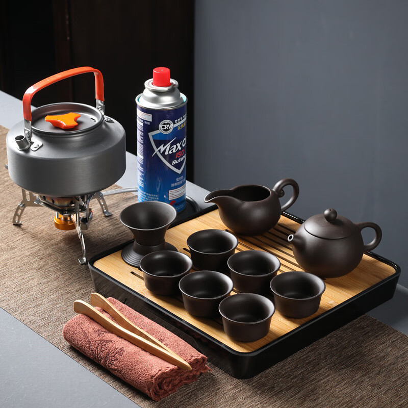 qwc紫砂户外旅行功夫茶具套装便携煮茶炉六杯野外带烧水茶壶 紫砂西施