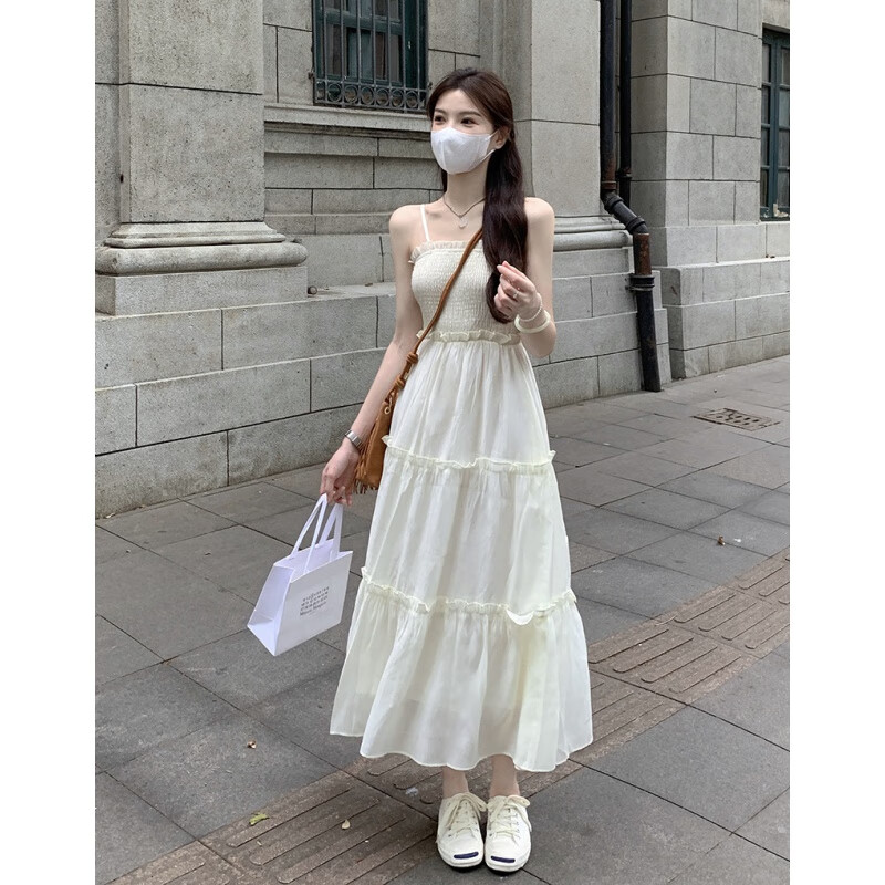 雅黛絲薇法式吊帶連衣裙女裝套裝裙2025夏季新款牛仔外套設(shè)計感超仙長裙子 吊帶裙 S